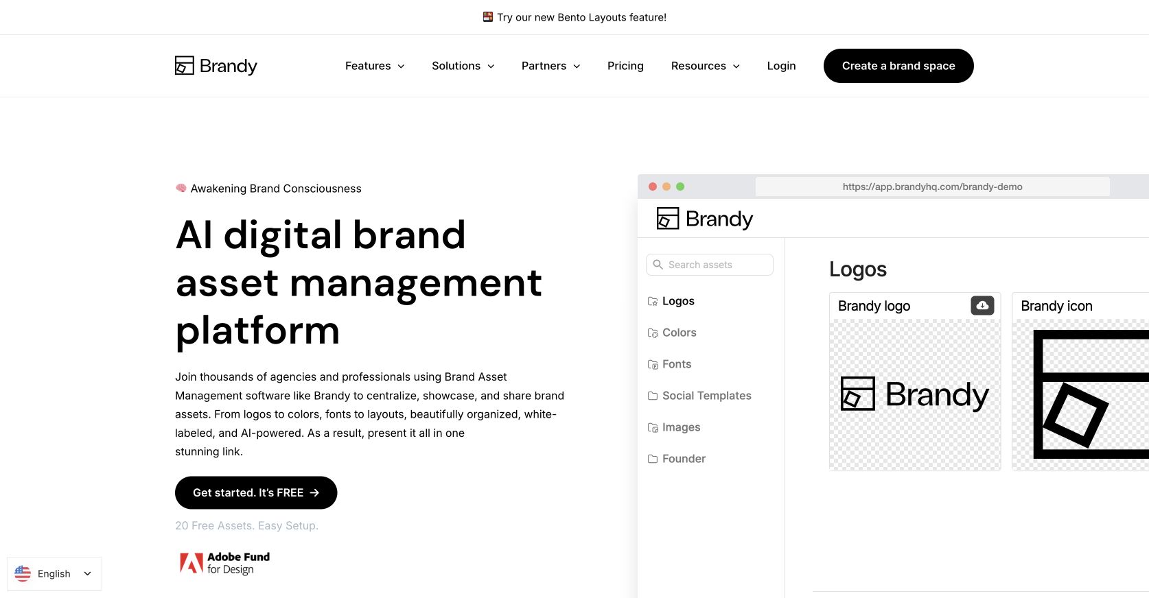 Brandy AI digital brand asset management homepage