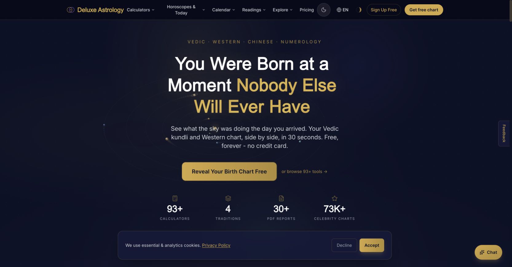 Deluxe Astrology birth chart and astrology tools homepage