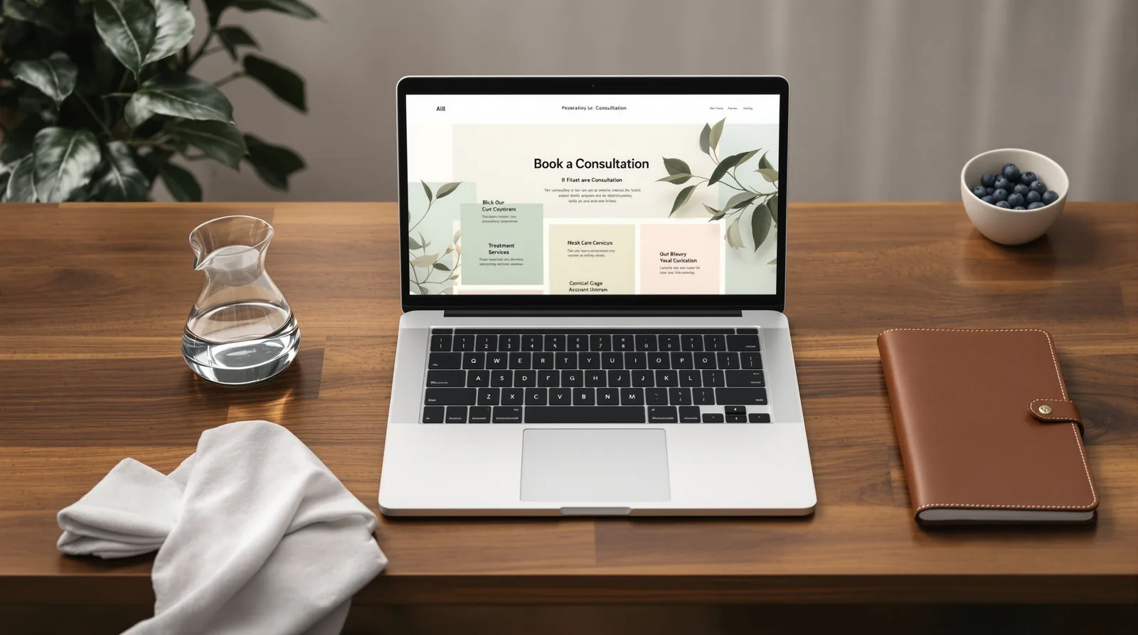 Modern clinics website mockup displayed on a laptop in editorial context.