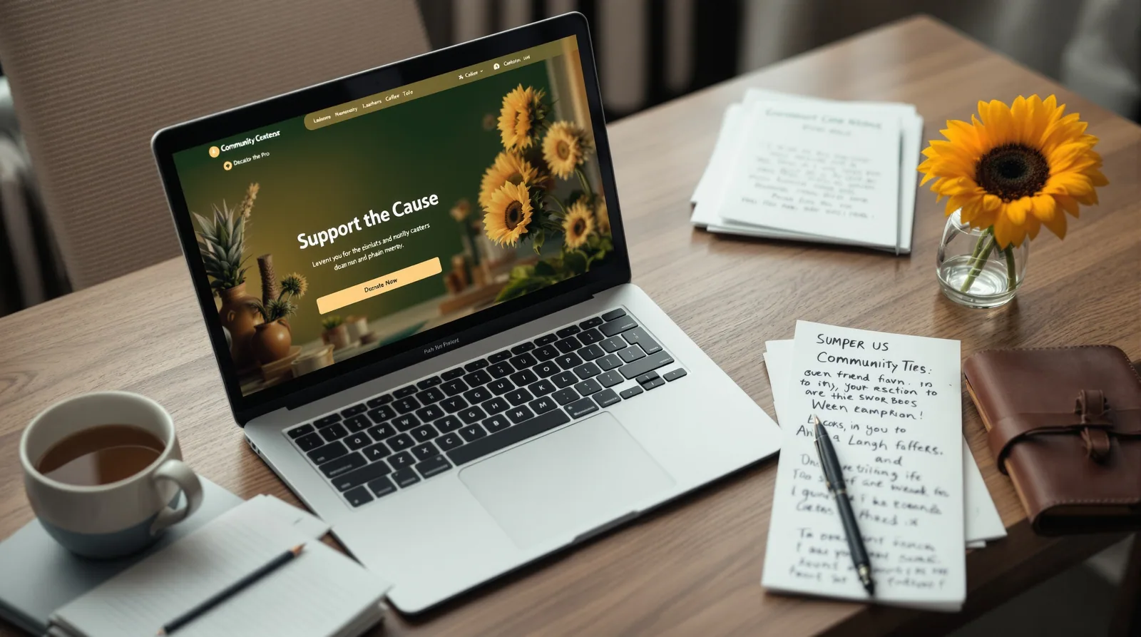 Modern nonprofits website mockup displayed on a laptop in editorial context.