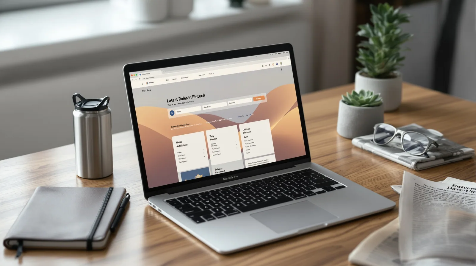 Modern recruitment website mockup displayed on a laptop in editorial context.